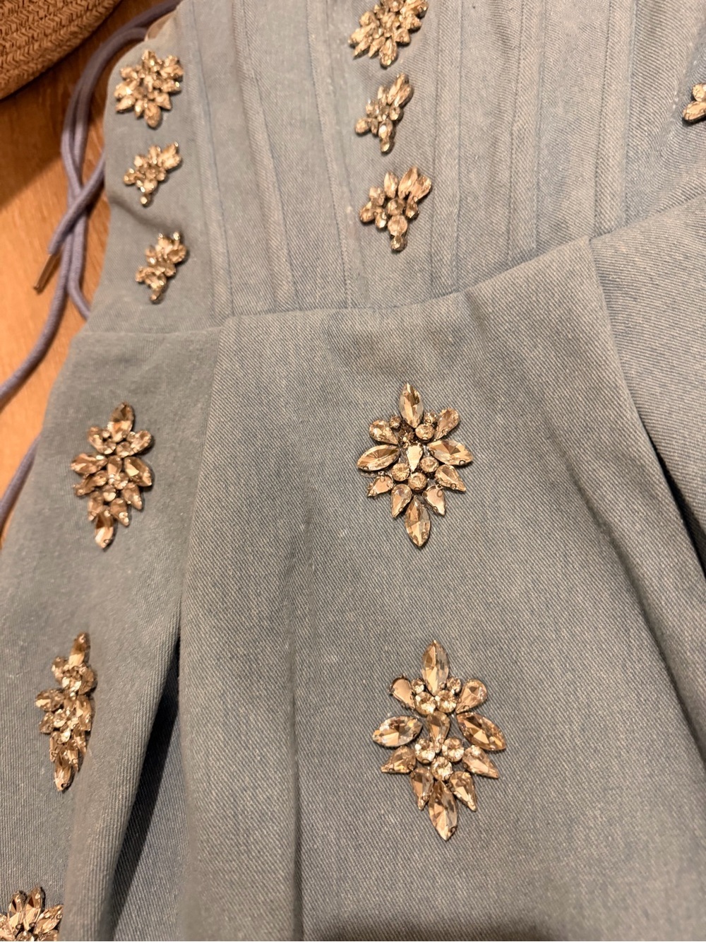 Bronx and Banco - Maraya Denim jean Blue Diamond Embellished Mini Dress- Revolve - Picture 8 of 10